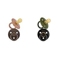Itzy Ritzy Set of 2 Natural Rubber Newborn Pacifiers for Ages 0-6 Months - Chocolate & Caramel and Camo & Midnight