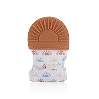 Itzy Ritzy Silicone Teething Mitt - Soothing Infant Teething Mitten w/Adjustable Strap, Crinkle Sound, Textured Silicone, Soothes Sore & Swollen Gums, Baby Teething Toy for 3 Mos & Up, Terracotta Sun
