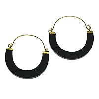 CHICNET Earrings Wood Antique Gold Brass Bow Black Semicircle Golden Girls Women Earrings Ear Jewellery Tribal Ethnic