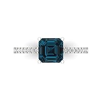 Clara Pucci 1.63ct Cushion Cut Solitaire with Accent Natural London Blue Topaz gemstone designer Modern Ring Real 14k White Gold