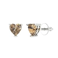 0.9ct Heart Cut Conflict Free Solitaire Brown Champagne Unisex Stud Earrings 14k White Gold Screw Back conflict free Jewelry