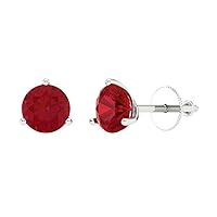 1.9ct Round Cut Solitaire Simulated Ruby Unisex Pair of Stud Martini Earrings 14k White Gold Screw Back conflict free Jewelry