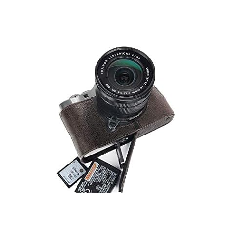 Handmade Genuine Real Leather Half Camera Case Bag Cover for FUJIFILM X-A7 XA7 Coffee Color