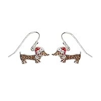 Dangling Holiday Mom Dachshund Dog Crystal Sterling Silver Earrings