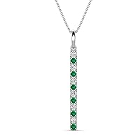 Alternating Round Natural Diamond & Emerald 0.25 ctw Vertical Pendant Necklace 14K Gold