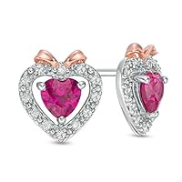 0.70 CT Round Cut Created Ruby Heart Boe Halo Stud Earrings 14K White Gold Finish