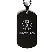 Medical Alert Black Dog Tag, Hypotension Awareness, SOS Emergency Health Life Alert ID Engraved Stainless Steel Chain Necklace For Men Women Kids
