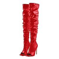 LISHAN Women's Stiletto Heel Zipper Knee/Thigh High Boots Peep/Close Toe Pull on Long Boots
