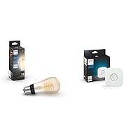 Hue White Ambiance Dimmable Smart Filament ST19, Warm-White to Cool-White LED Vintage Edison Bulb & Hub Compatible, Voice Activated with Alexa & Hue Bridge Smart Lighting Hub - White