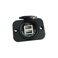 Dual USB Charger Socket for Boat/Rv/Car/Motor-Home (Black w/White Light)