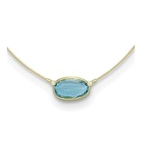 14k Gold Diamond and Blue Topaz Wire Necklace 18 Inch Measures 15mm Wide Jewelry Gifts for Women