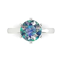 Clara Pucci 3 ct Round Cut Solitaire Blue Moissanite Excellent Engagement Bridal Promise Anniversary Designer Ring 18K White Gold