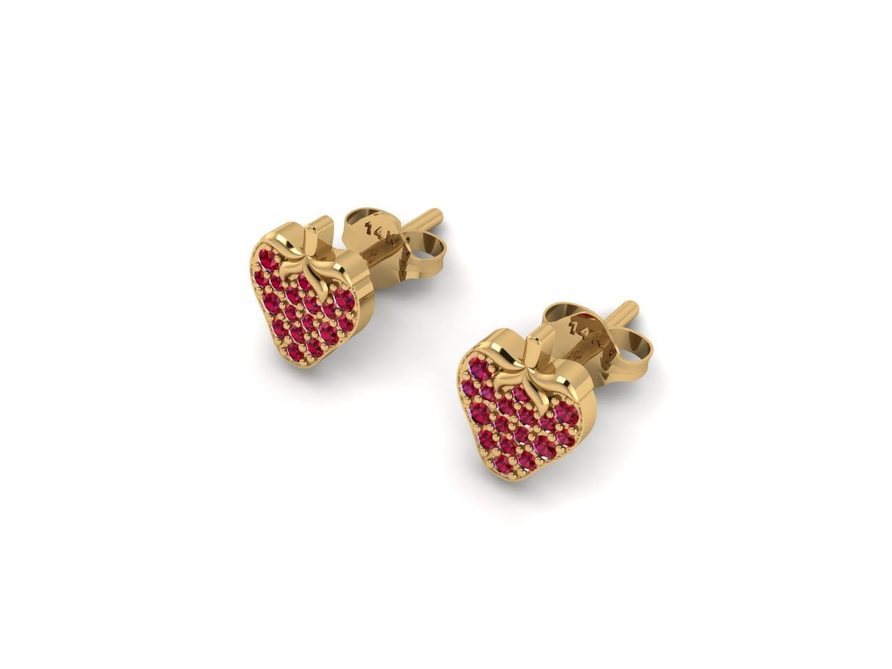 RATNAVALI ARTS 14K Pure Yellow Gold Natural Gemstone Strawberry Earrings for Women | Natural Gemstones | Valentine's Gift