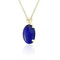 RKGEMS 14k Solid Yellow Pendant Oval Lapis Lazuli Pendant Necklace Cobalt Blue Lapis Jewelry, Gift For Wife