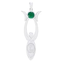 Excellent 925 Sterling Silver Genuine Green Onyx Pendant for Girl's