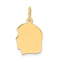 Solid 14k Yellow Gold Plain Small .011 Gauge Facing Left Girl Head Customize Personalize Engravable Charm Pendant Jewelry Gifts For Women or Men (Length 0.7