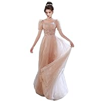 Fashinable Pearl Beads Tea Length Prom Dress Lace Appliques Elegant Evening Party Dress