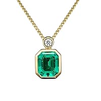 14K Gold Necklace with Geometric Emerald Pendant, Elegant Minimalist Birthday Gift, Precious Gemstone for Her Special Day (Square Emerald)
