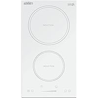 Summit SINC2B231W 12-inch 2 burner Digital Electric Induction Cooktop, 208V-240V, 3500W, White Ceramic Glass Surface, Child lock, Energy Efficient, Timer, Easy to Clean