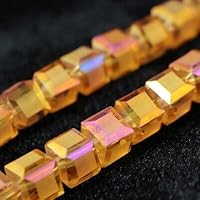 Vuslo 10mm Square Cube Beads 39pcs/lot Flower Frosted Crystal Glass Beads Loose Beaded for Fashion DIY Jewelry Findings Accessories - (Color: Orange)
