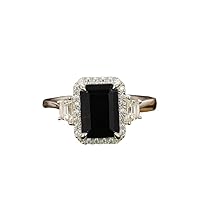 1.00 CT Vintage Emerald Shpaed Black Onyx Engagement Ring 14k Gold Black Onyx Antique Wedding Ring Art Deco Black Gemstone Bridal Ring for Women Proposal/Anniversary/Promise Ring