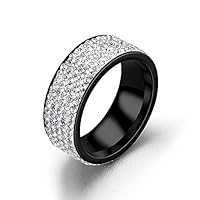 8mm Stainless Steel Carbide Wedding Band Rose Silver/Black Plated Engagement Ring Beveled Edge