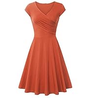 Women's V-Neck Short Sleeve Solid A-Line Swing Cocktail Party Mini Dress