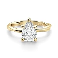 10K Solid Yellow Gold Handmade Engagement Ring 1.00 CT Pear Cut Moissanite Diamond Solitaire Wedding/Bridal Ring for Her/Women Lovely Rings