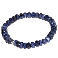 Unisex Bracelet 8mm Natural Gemstone Blue Sapphire Rondelle shape Faceted cut beads 7 inch stretchable bracelet for men & women. | STBR_02233