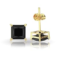 JiangXin Pricess cut Black Onyx 925 Sterling Silver Stud Earring 18K Gold Plated Square Solitaire Gemstone Jewelry