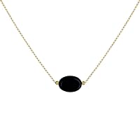 Gold Plated Necklace Black Agate Oval Stone