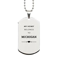 Proud Michigan State Gifts, My heart belongs to Michigan, Lovely Birthday Michigan State Silver Dog Tag For Men Women