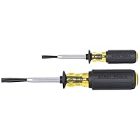 Klein Tools 85153K Slotted Screw-Holding Screwdriver Set, 3/16-Inch, 1/4-Inch Split-Blade Flat Head Driver, Positive Gripping Action, 2-Piece
