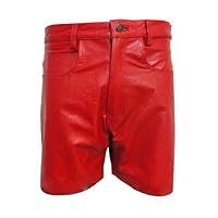 Leather Kingdom Men's Shorts, Lambskin Leather Red Color Durable Sports,Gym, Workout, Running Walking Shorts LKSP01