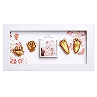MomsPresent Baby Hands and Feet Casting Print Deluxe KIT with White Frame (Gold)