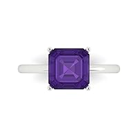 Clara Pucci 2.6 ct Asscher Cut Solitaire Purple Amethyst Classic Anniversary Promise Engagement ring Solid 18K White Gold for Women