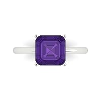 2.4ct Asscher Cut Solitaire Natural Amethyst Proposal Wedding Bridal Designer Anniversary Ring 14k White Gold for Women