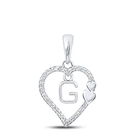 10kt White Gold Womens Round Diamond G Heart Letter Pendant 1/10 Cttw