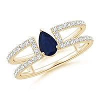 Pear Shape Blue Sapphire CZ Diamond Art Deco Band Ring 925 Sterling Silver 18k Yellow Gold September Birthstone Gemstone Jewelry Wedding Engagement Women Birthday Gift