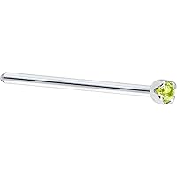 Body Candy Solid 14k White Gold 1.5mm Genuine Peridot Straight Fishtail 18 Gauge 17mm