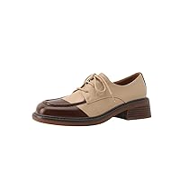 TinaCus Square Toe Genuine Leather Handmade Selftie Low Chunky Heels Women's Vintage Oxford Shoes