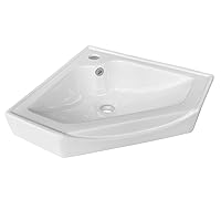 Renovators Supply Alexander II Small Corner Sink - Modern Wall Mount Bathroom Vessel Sink with Faucet Hole and Overflow - Heavy-Duty Wall Hung Sink - Grade A, Porcelain Scratch and Stain Resistant