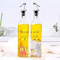 Qiangcui Olive Oil Dispenser Bottles, High Temperature Pattern, 2 Pack of 500ml Glass Olive Oil Dispenser and Vinegar Cruet Bottle, Leakproof Condiment Container, for Kitchen Cooking,G (Color : H)