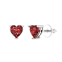 1.4ct Heart Cut Solitaire Natural Crimson Deep Dark Red Garnet Unisex Stud Earrings 14k White Gold Screw Back conflict free