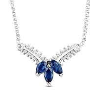 1 CT Created Blue Sapphire Three Stone Pendant Necklace 14K White Gold Finish