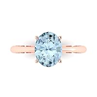 Clara Pucci 2.0 ct Oval Cut Solitaire Genuine Natural Light Blue Aquamarine Engagement Bridal Promise Anniversary Ring 14k Rose Gold