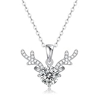 Indi Gold & Diamond Jewelry Deer Antler Pendant Necklace 1.00Ct Round Cut Created White Diamond For Women's 14k White Gold Finish 925 Sterling Silver