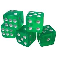 Set of 5 Translucent 16mm Casino/Game Dice - Great for Most Games! (GREEN)