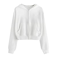Women Hoodies Basic Lightweight Pullover Hoodies Teen Girls Crop Tops Long Sleeve Zip-Up Sweatshirt with Pocket