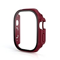 Glass+case for Apple Watch Ultra 49mm Strap smartwatch PC Bumper+Screen Protector Tempered Cover iwatch Series Band Accessories (Color : Wine red 14, Size : Ultra 49mm)